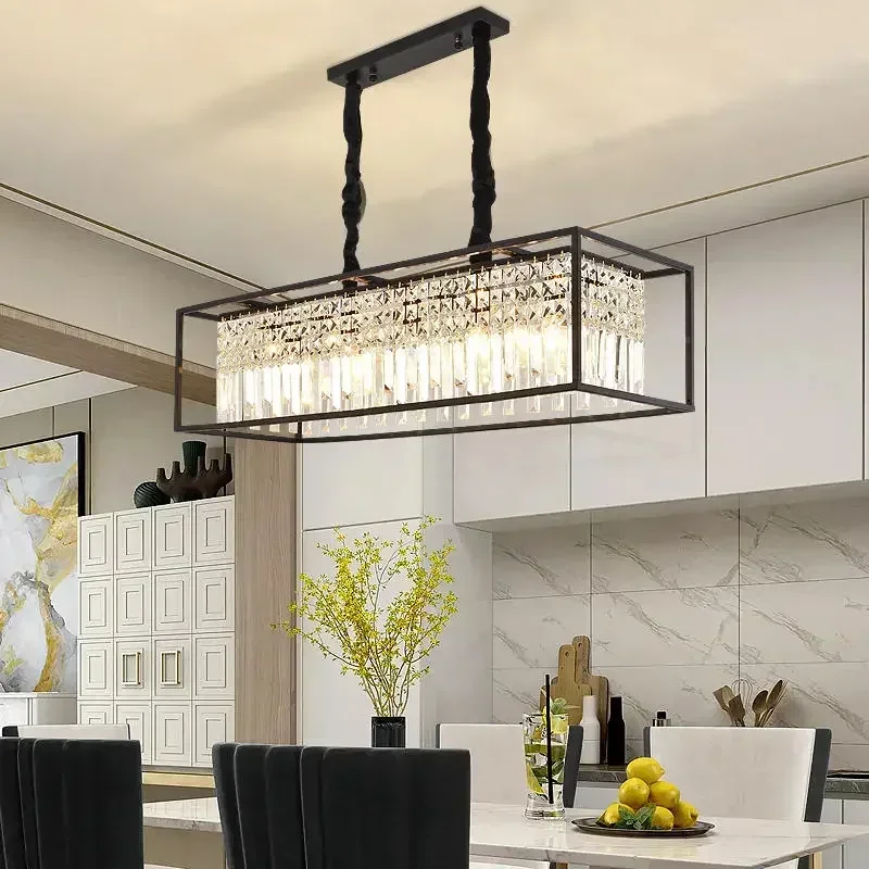 

Modern Crystal Chandelier Black /Gold Haning Lamp For Dining Room Luxury Home Decor Kitchen Island Lighting Led Rectangle Lustre