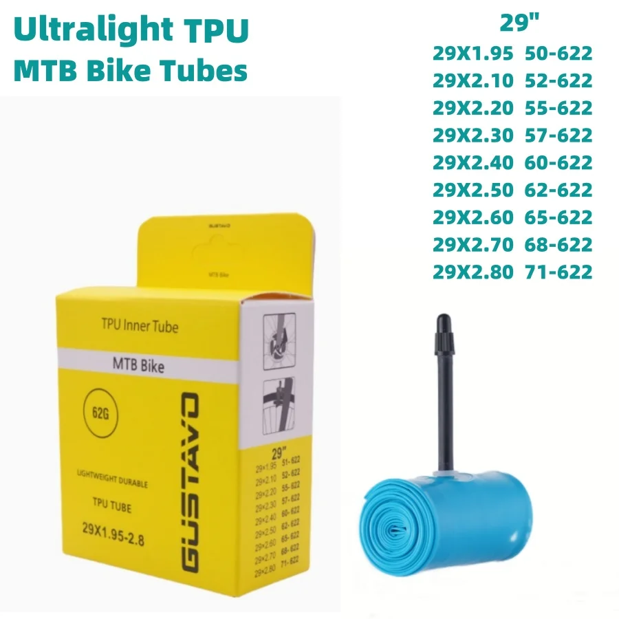 GUSTAVO TPU Ultralight MTB Bike Inner Tube 26/27.5/29 X1.95-2.8C French Valve Length 45mm