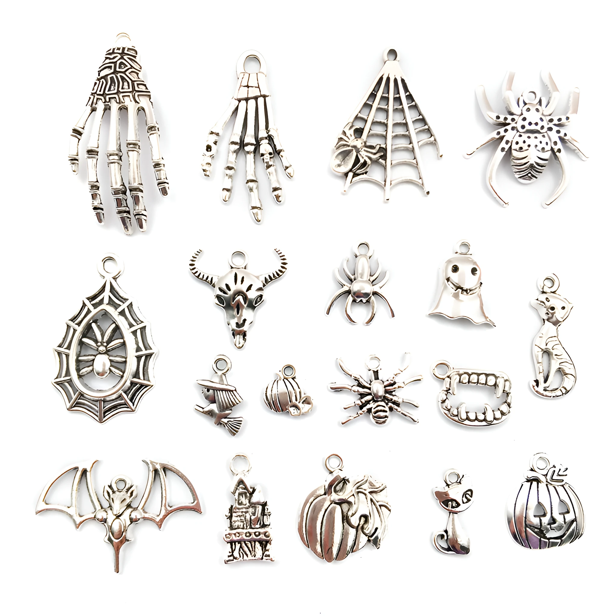 Mix 50pcs/set of antique silver Halloween pendant set DIY necklace bracelet earrings handmade back to school fashion accessories