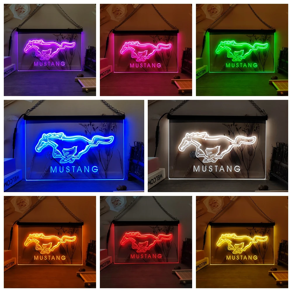 Mustang LED Neon Sign-3D Carving Wall Art for Home,Room,Bedroom,Office,Farmhouse Decor