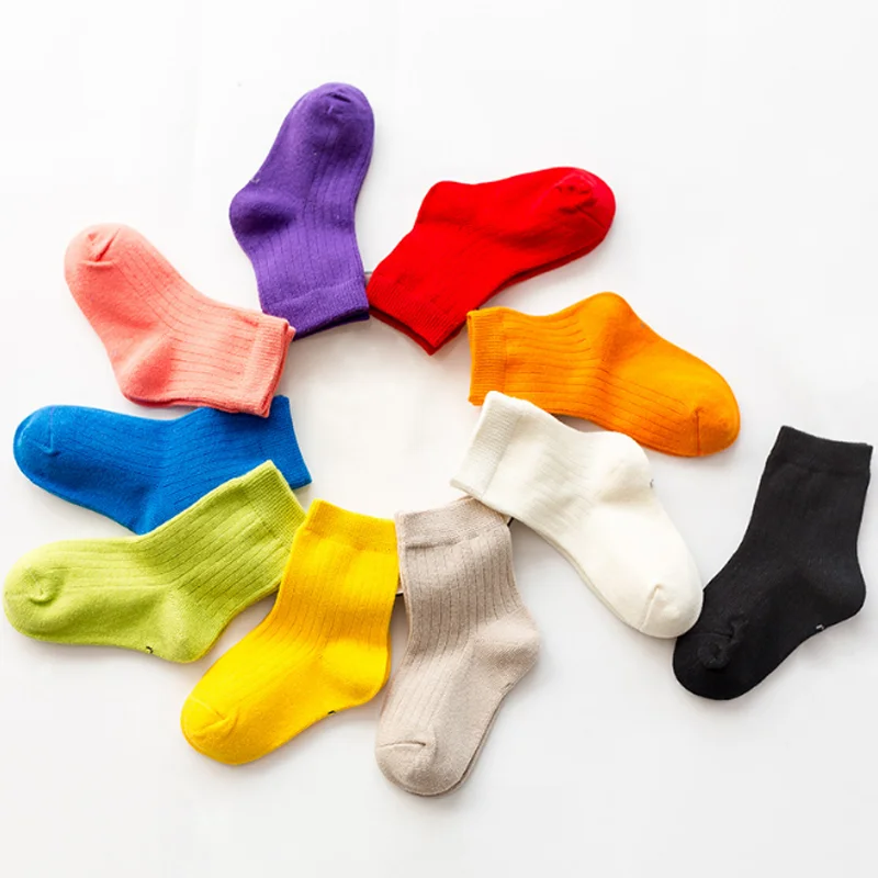 5Pair/lot New Children\'s Socks Solid Color Boys Girls Casual Socks