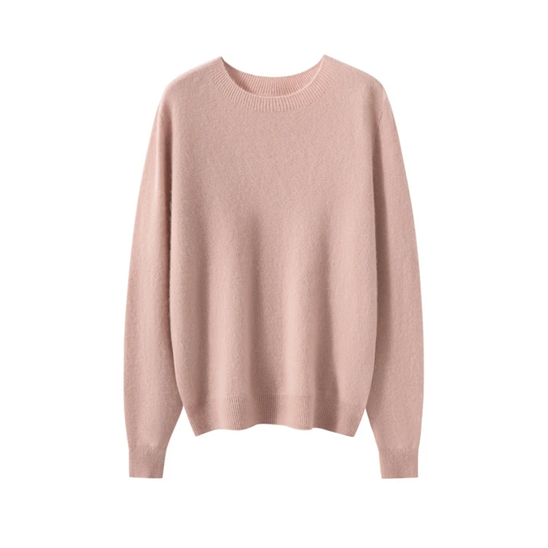 12GG Binding O-Neck Chic Long Sleeve Sweater High Quality 100% Cashmere Knitted Basic Soft Solid Women's Pullovers Warm Tops