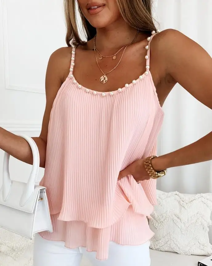 

Y2K Women's tank tops Temperament Commuting Waffle Knit O-Neck Long Sleeved Pearl Chain Sexy Backless T-Shirt Twisted Casual Top