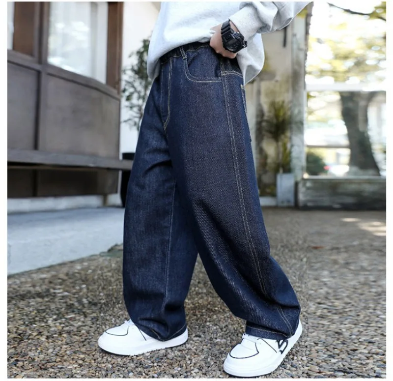 Herbst Kinder Jungen Jeans UNITIM 2026 Teenager Stilvolle Jungen Denim-Hosen Ins Lose Elastische Taille 4-14 Jahre Kinder Jungen Weite Hosen – Detail 8