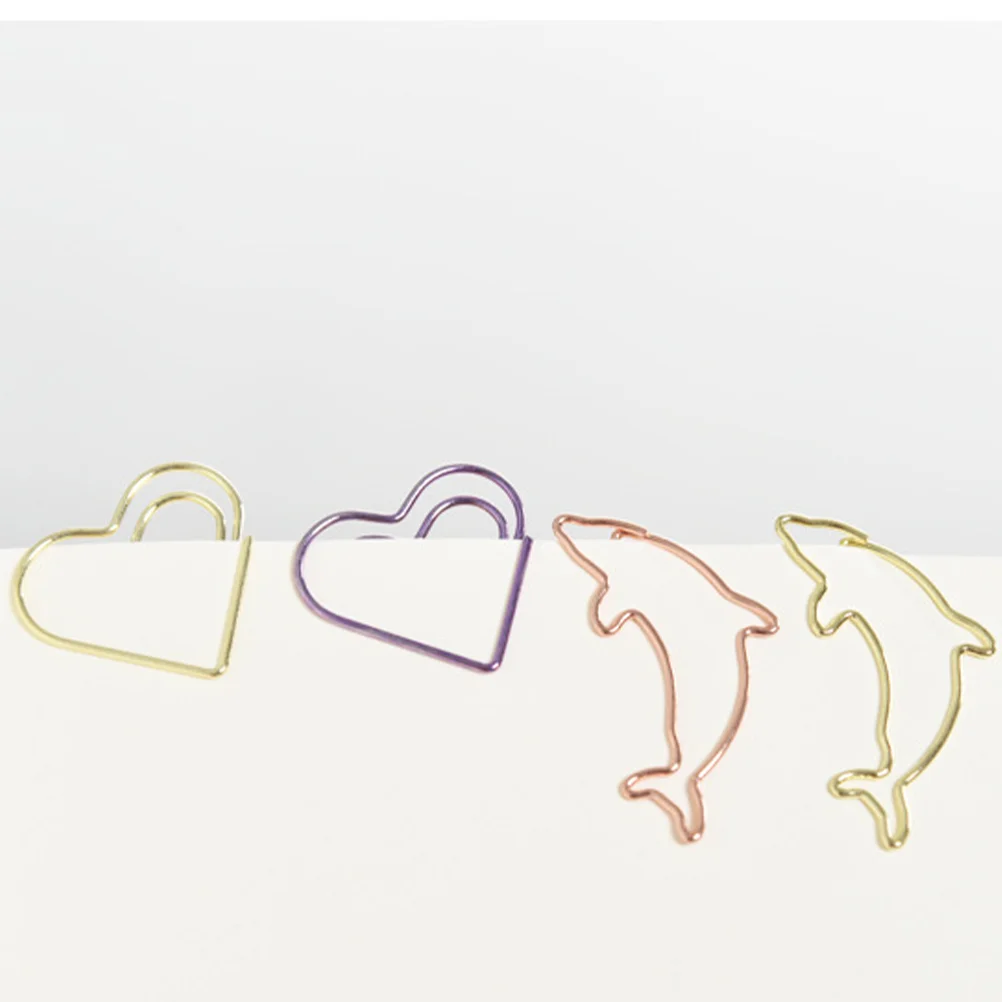 20 PCS Photo Clip Paper Clamp Metal Dolphin Two-color Heart Shape Note Clips Bookmark