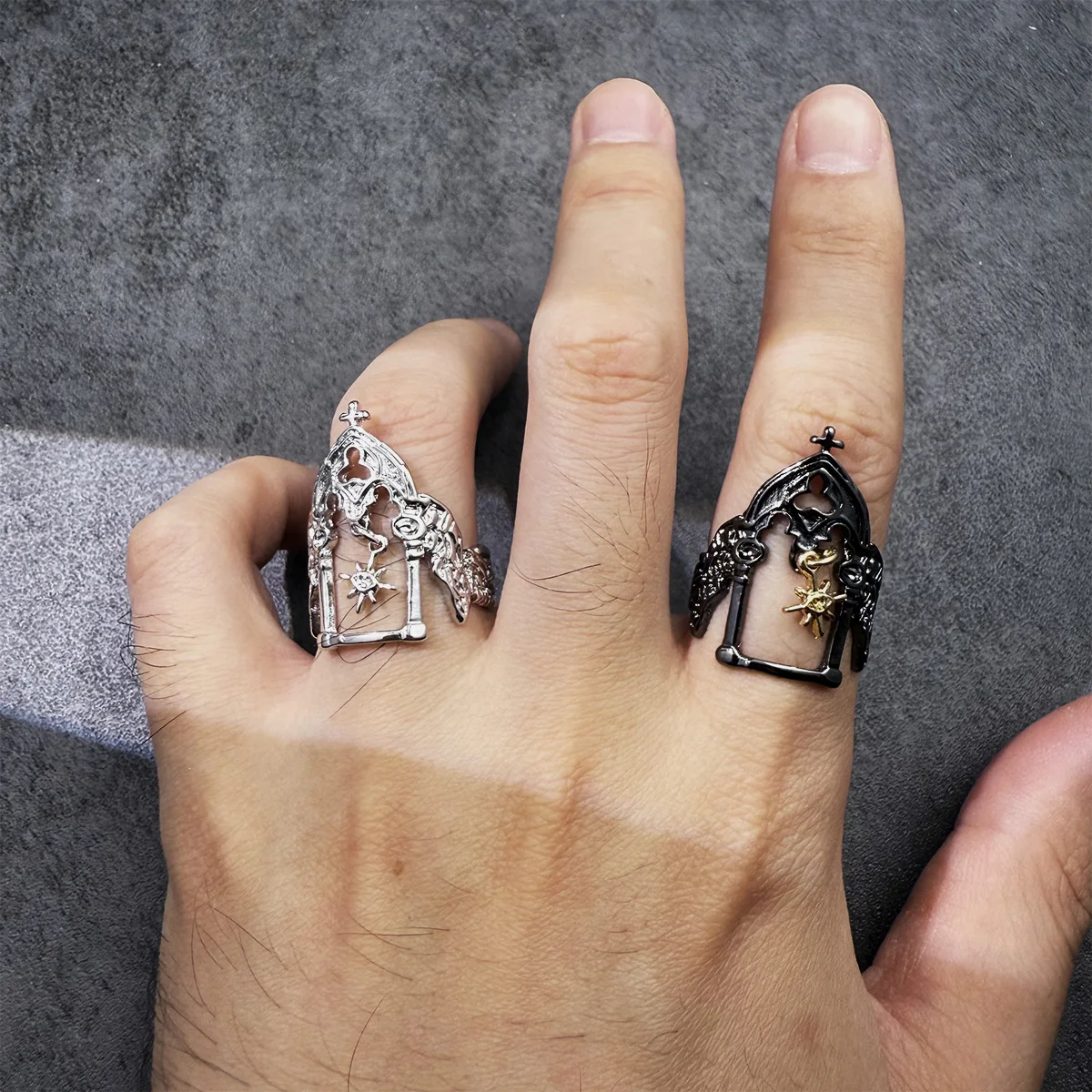 الرجعية القرون الوسطى القلعة قابل للتعديل حلقة مفتوحة للنساء الشرير القوطية منفعل زوجين مجوهرات خمر للجنسين اكسسوارات هدية لعشاق