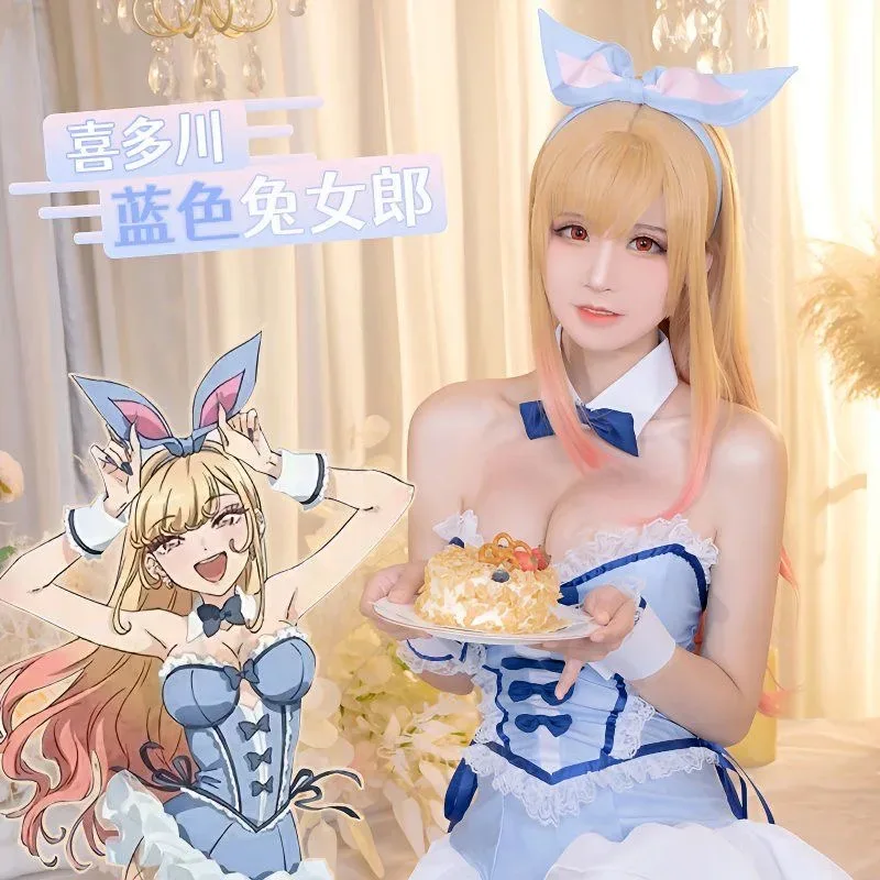 LQMy Dress-Up Darling Kitagawa Marin Косплей Синий сексуальный Bunny Girl Marin Kitagawa Парик Bunny Ear Косплей Костюм Con Outfit