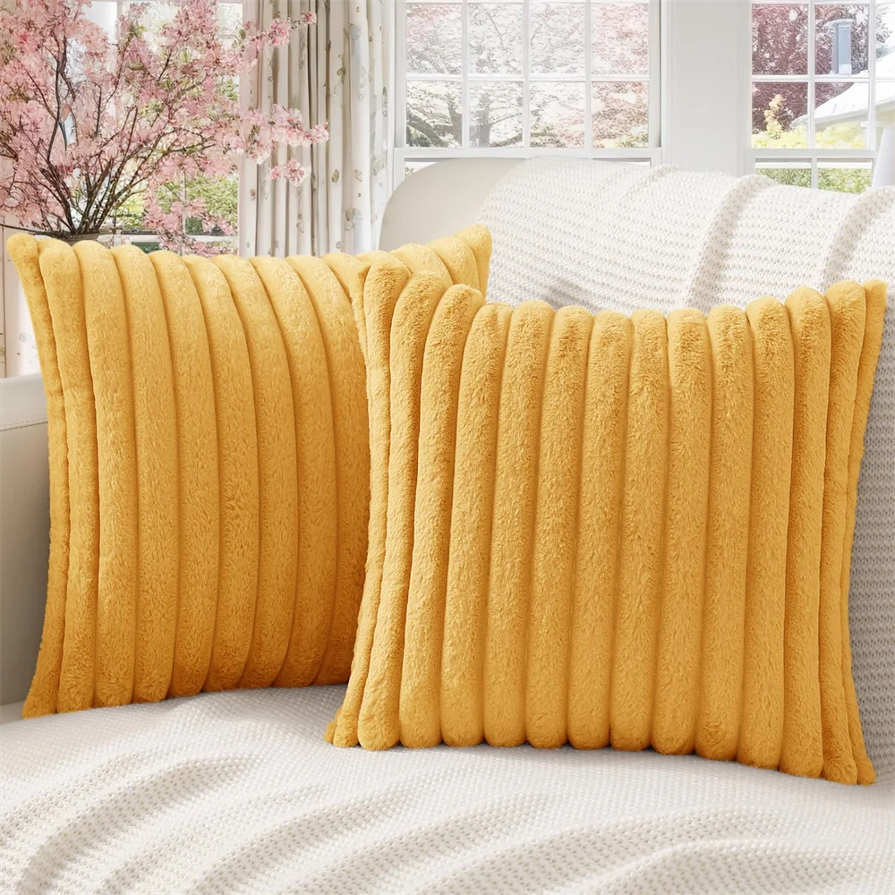 

Homaxy Plush Pillow Cover 50x50cm Soft Fluffy Striped Cushion Cover 40x40 Luxury Pillowcase Home Decorative Pillow Case For Sofa