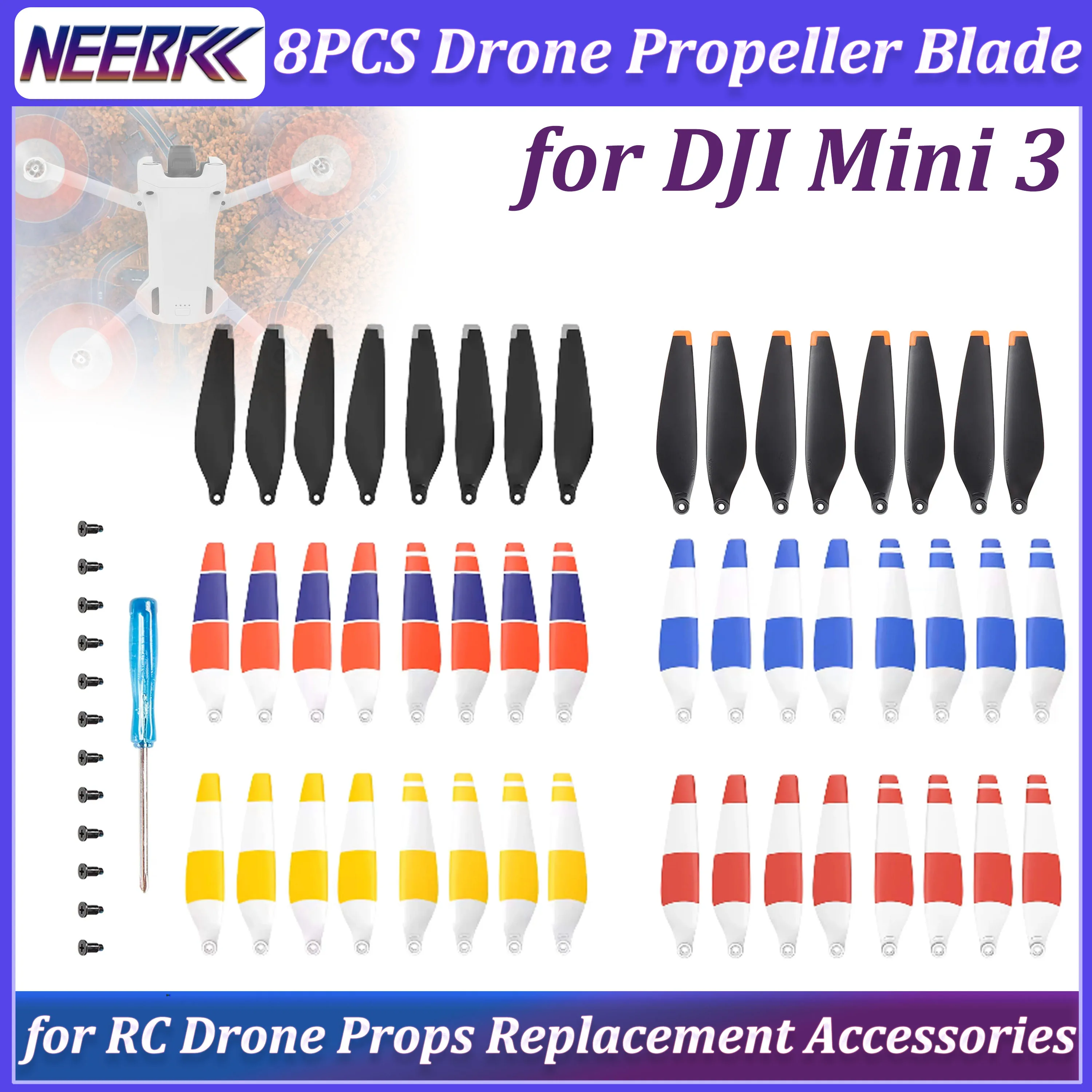 8pcs Drone Propellers for DJI Mini 3 Low Noise Light Weight Blade Wing Fans w Screw for RC Drone Props Replacement Accessories