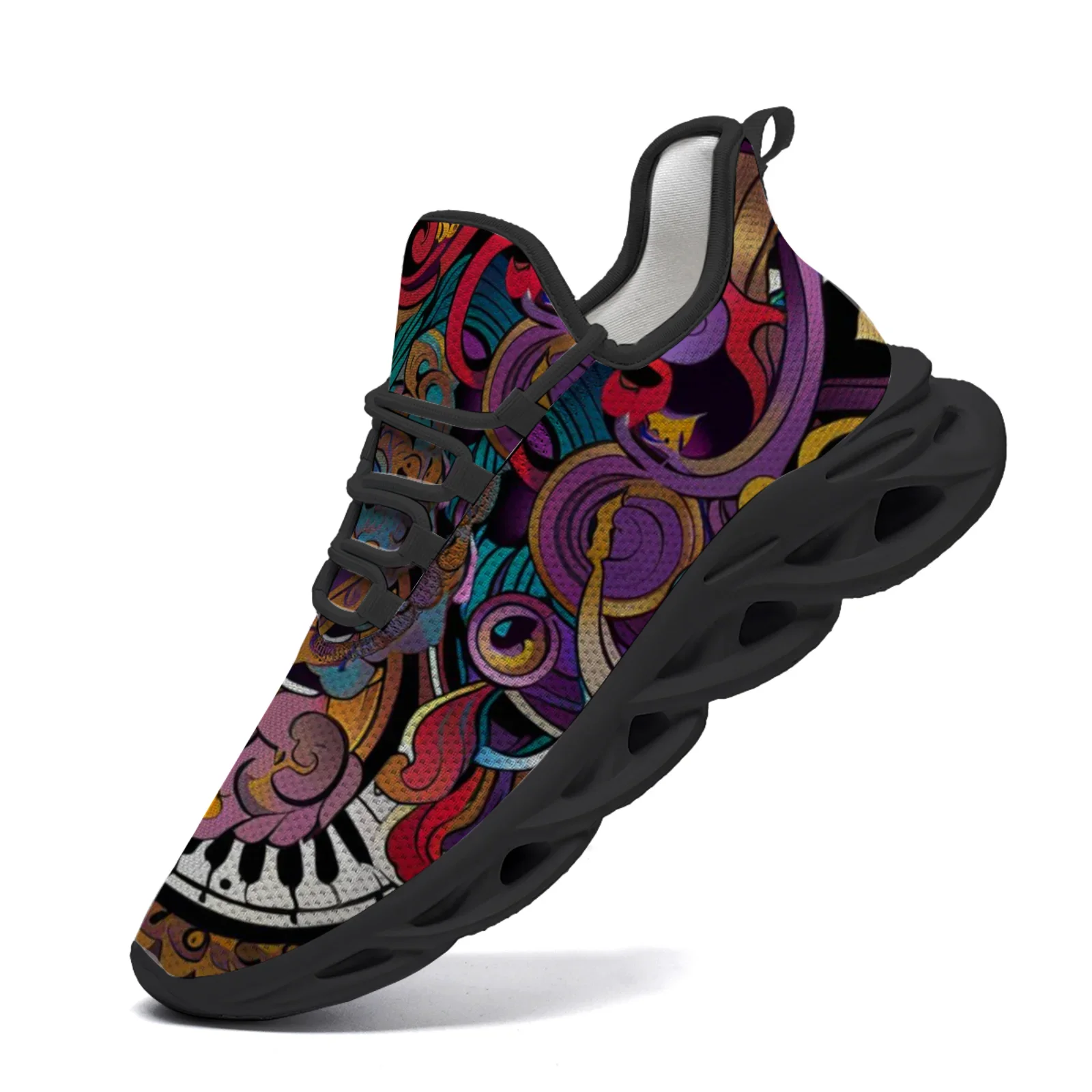 Customized music art graffiti men's and women's fashion casual sports shoes, mesh upper lightweight sneakers