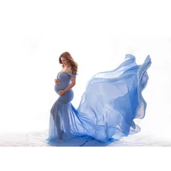 Cor sólida mop vestidos de maternidade para sessão de fotos verão vestido de gravidez moda feminina puro algodão plissado um ombro grávida