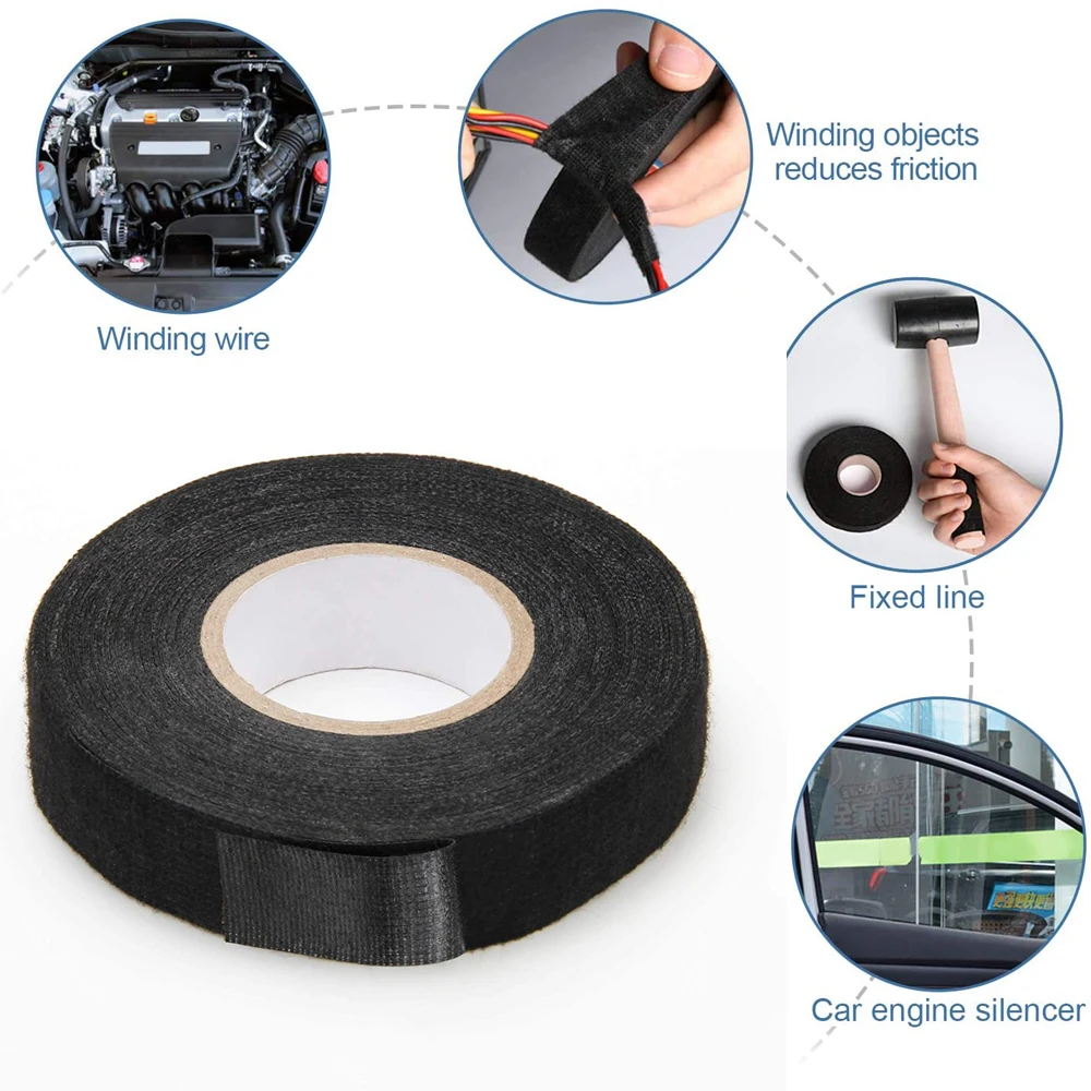 25 Meter Heat-resistant Fabric Tape Black Adhesive Electrical Insulating Cloth Tape for Car Cable Harness Wiring Loom Protection