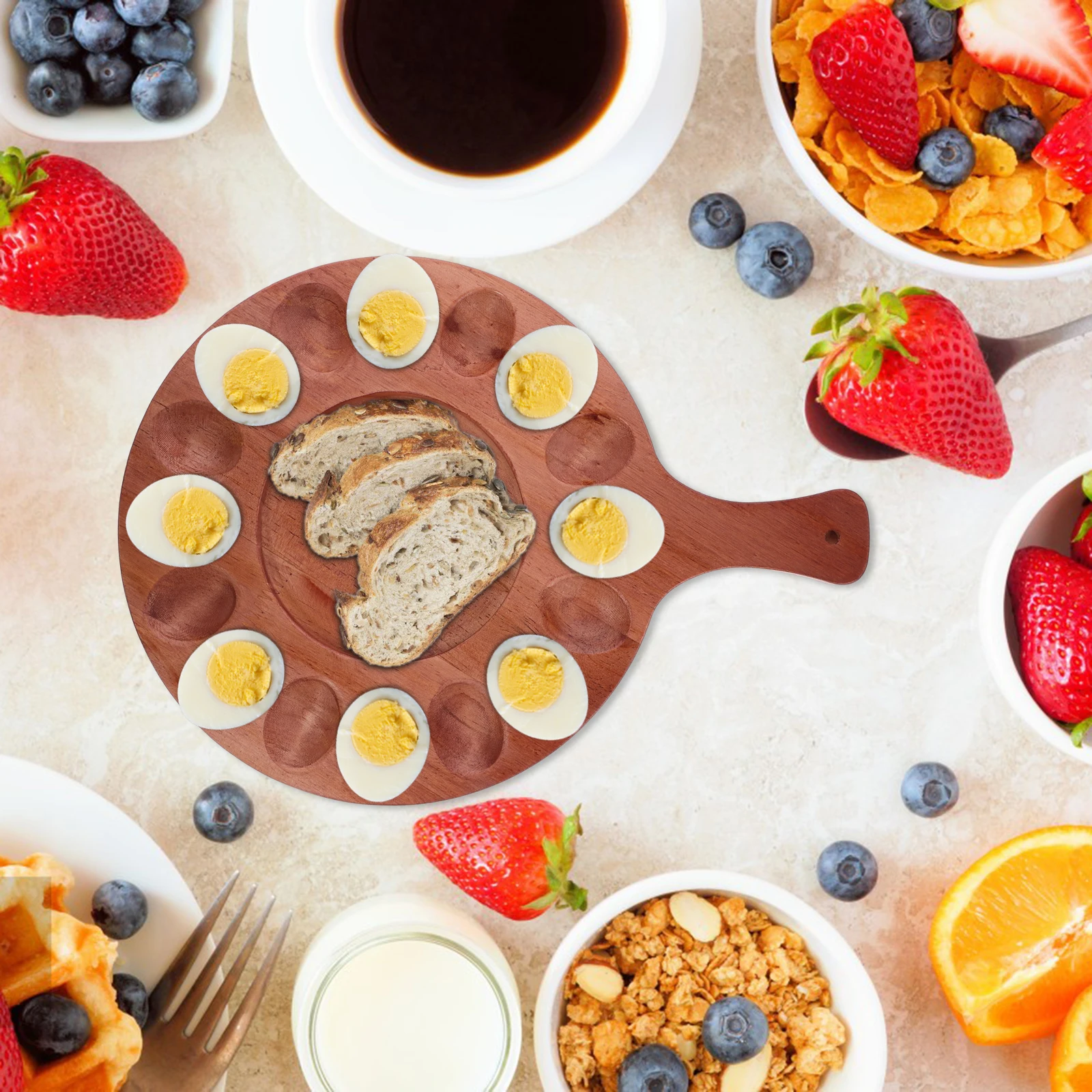 

Divided Egg Plate Double Sided Wood Material Eggs Tray Grid Deviled Serving Platter Dessert Organizer Storage Solution