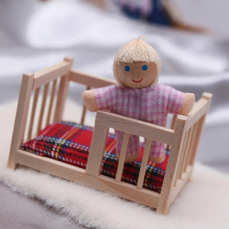 1Pcs 1:12 Dollhouse Miniature Baby Crib Bed Baby Cot Furniture Model Decor Toy Doll House Accessories
