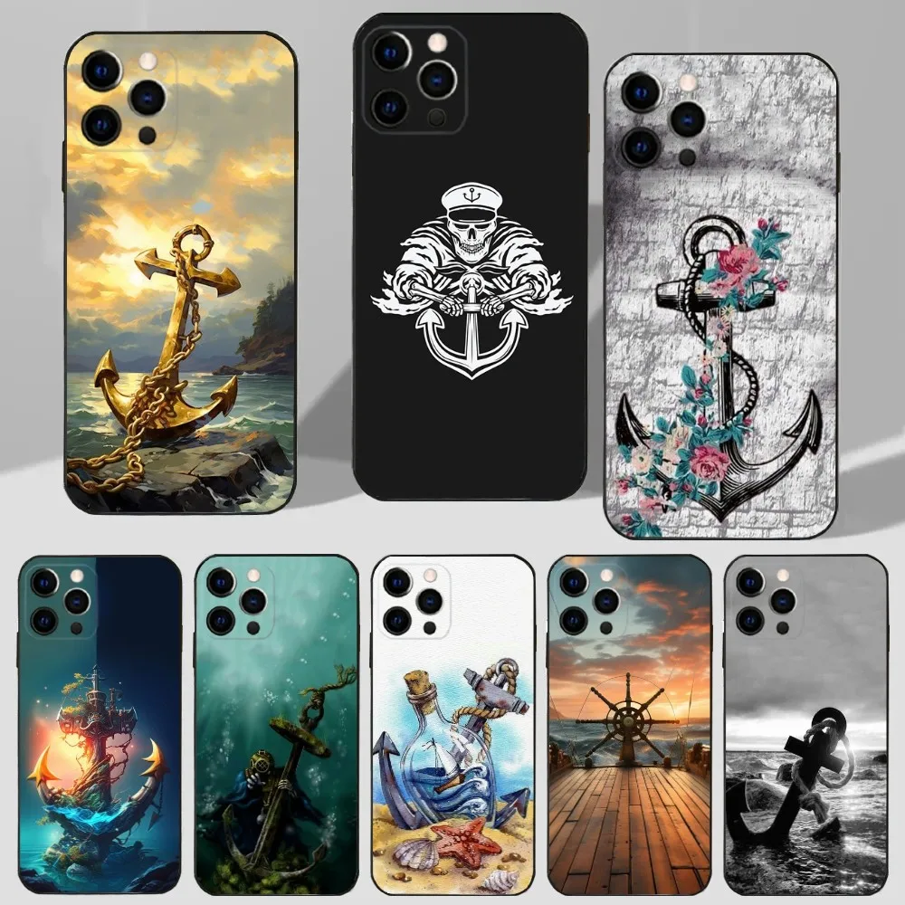 

Ocean Anchor Sailing Phone For iPhone 16,15,14,13,12,11 Plus,Pro Max,XS,X,XR,SE,Mini,8,7 Soft Silicone Black Cover