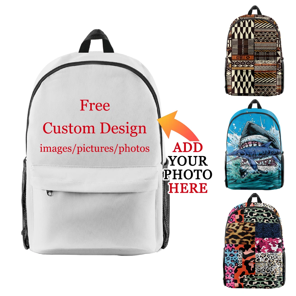 Mochilas personalizadas unissex, adicione sua imagem, foto, logotipo, pano oxford, impressão 3d, básico, casual, escola, estudo, mochila de viagem, sacos de livro diy