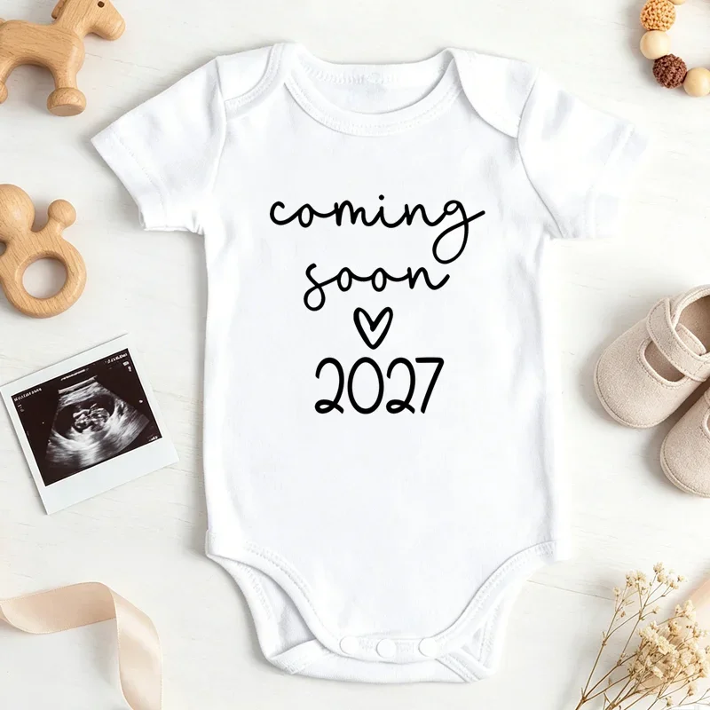 Coming Soon 2027 Baby Bodysuit Letter Print Newborn Announcement Onesie Pregnancy Reveal Photo Prop Short Sleeve Infant Romper