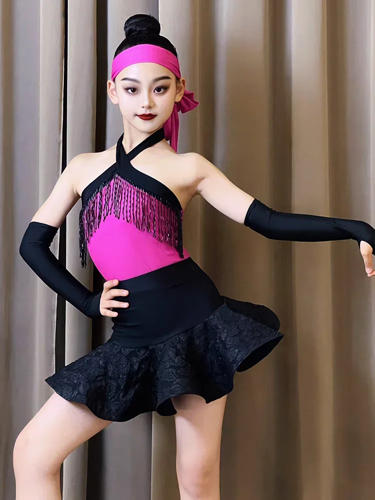 Latin Dance Dress Girls' New Professional Competition Table Performance Clothing Children's Split Practice Dance Skirt Set