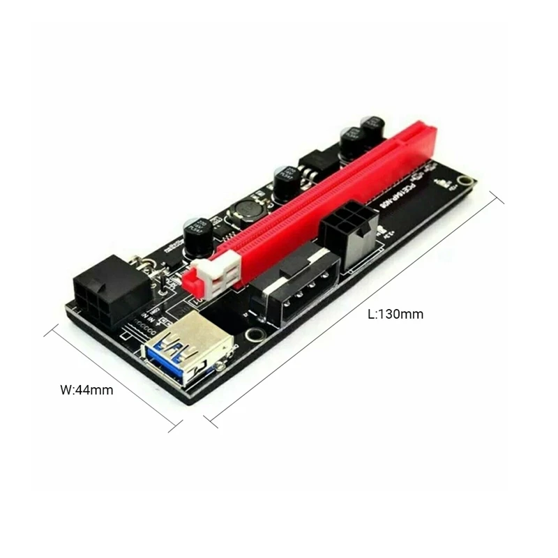 PCI-E Pcie Riser 009 Express 1X a 16X extensor PCI E USB Riser 009S tarjeta adaptadora Dual de 6 pines SATA 15 pines para minero de Bitcoin