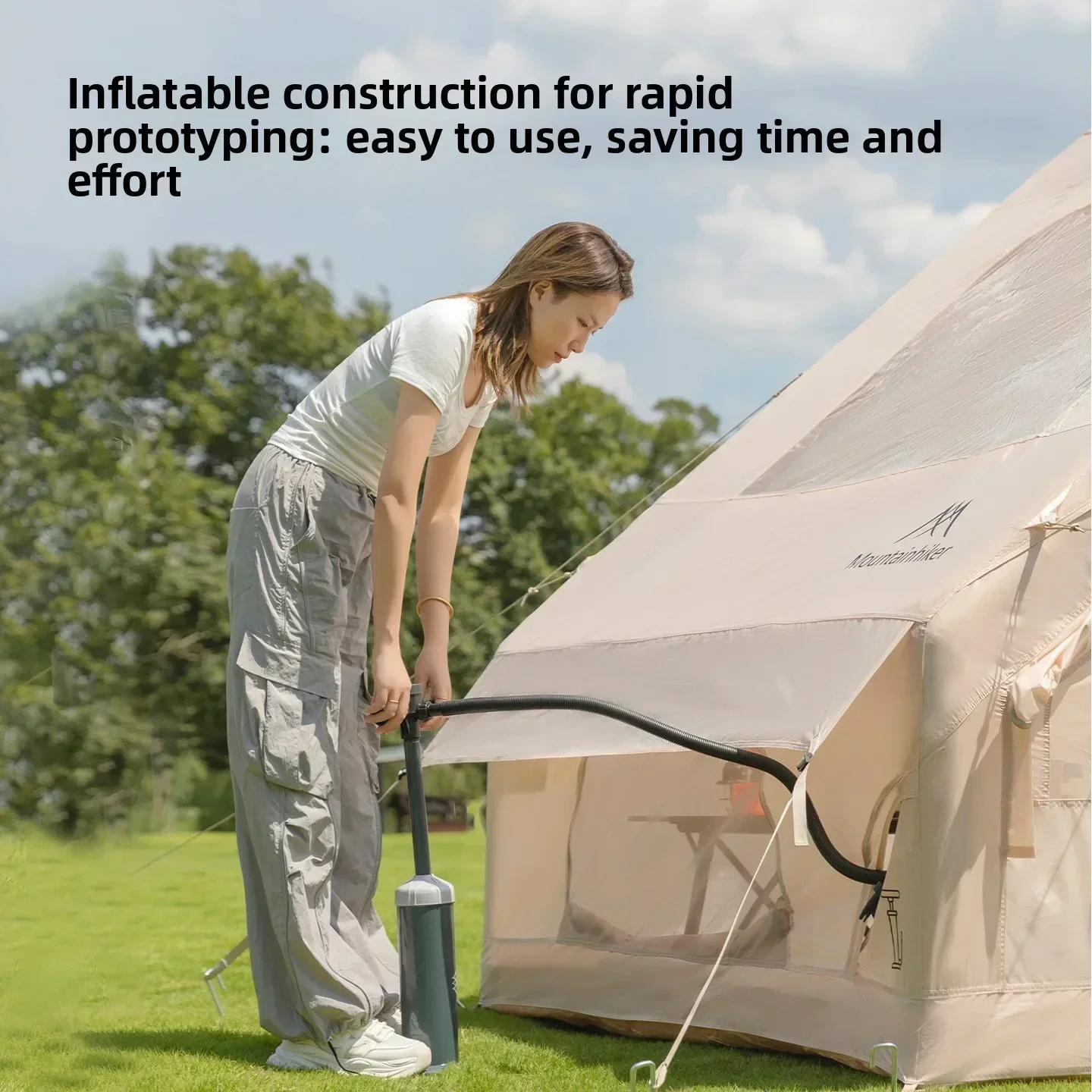 Mountainhiker 6.3m² Air Tent 4-6 Person with Stove Jack TPU Window Oxford Waterproof 4 Season Luxury Glamping Automatic Cabin Te