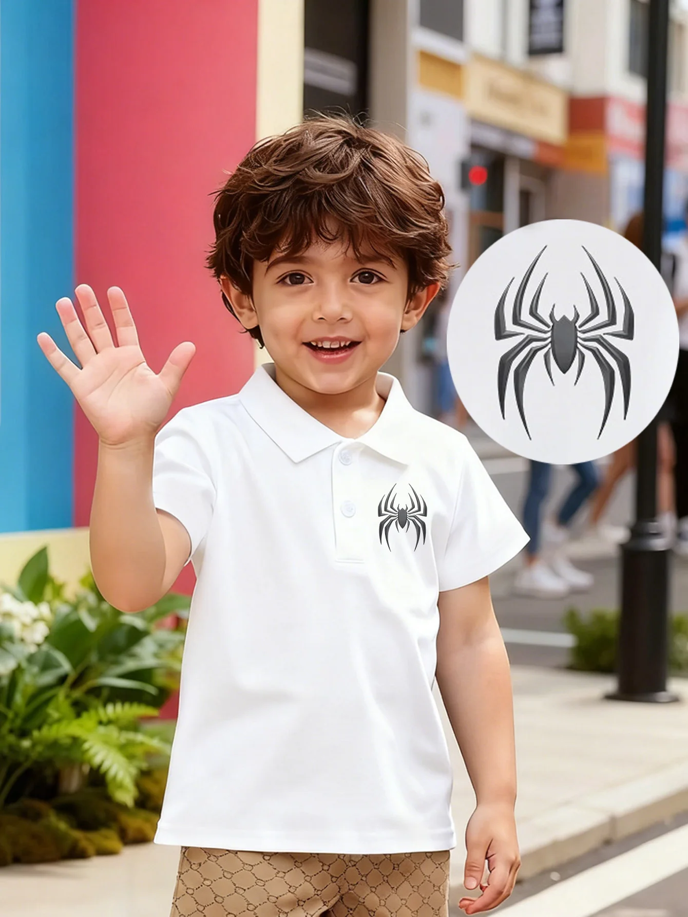 

Детская рубашка-поло с короткими рукавами и принтом паука, модная и универсальная повседневная футболка, подходящая для различных случаев, идеальный вариант для подарка