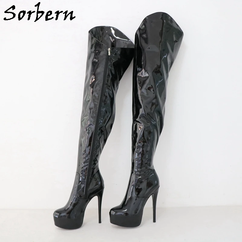 

Sorbern Customized Mid Thigh High Boots Women Short Inside Long Outside High Heel Shoes Invisible Platform Stilettos Fetish Shoe