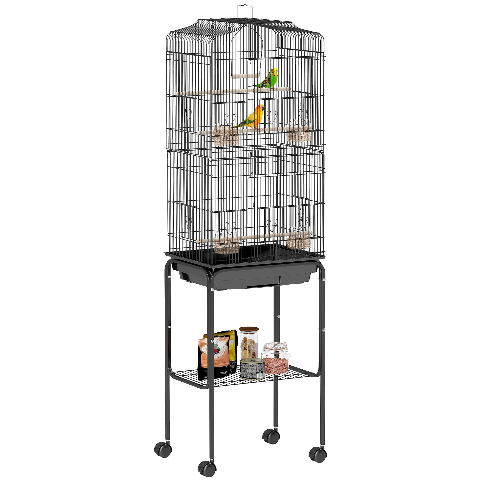 Pawut vogelkooi op voet vogelkooi op wielen met zonnedak 3 zitplaatsen plank onder 46,5x36 x cm