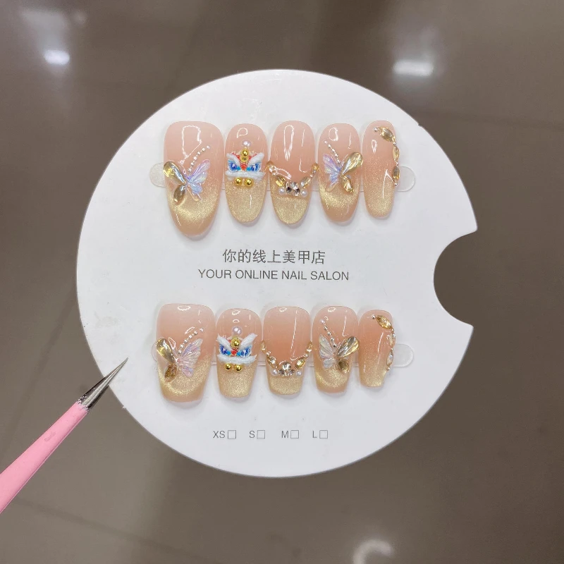 Wave Point Waking lion handmade Wearable Fake Nail Spring Festival Red And Pink Colour Chinese New Year's False Nail Decoration