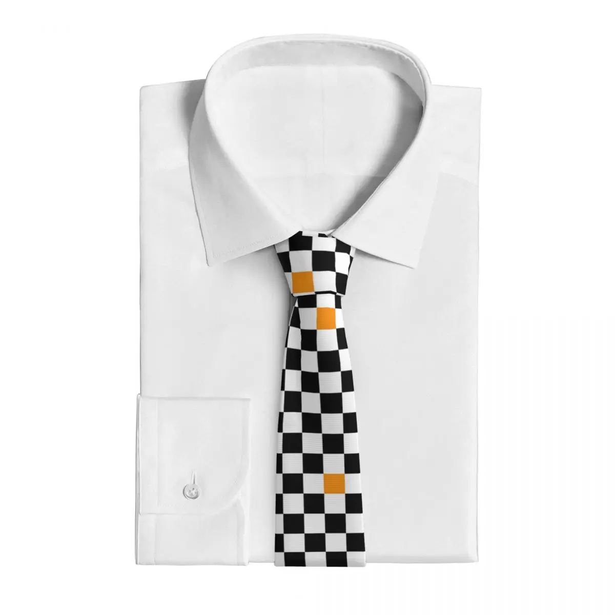 Xadrez preto e branco com um quadrado laranja gravatas masculinas casuais 8 cm de largura pescoço gravata ternos acessórios gravatas cosplay adereços