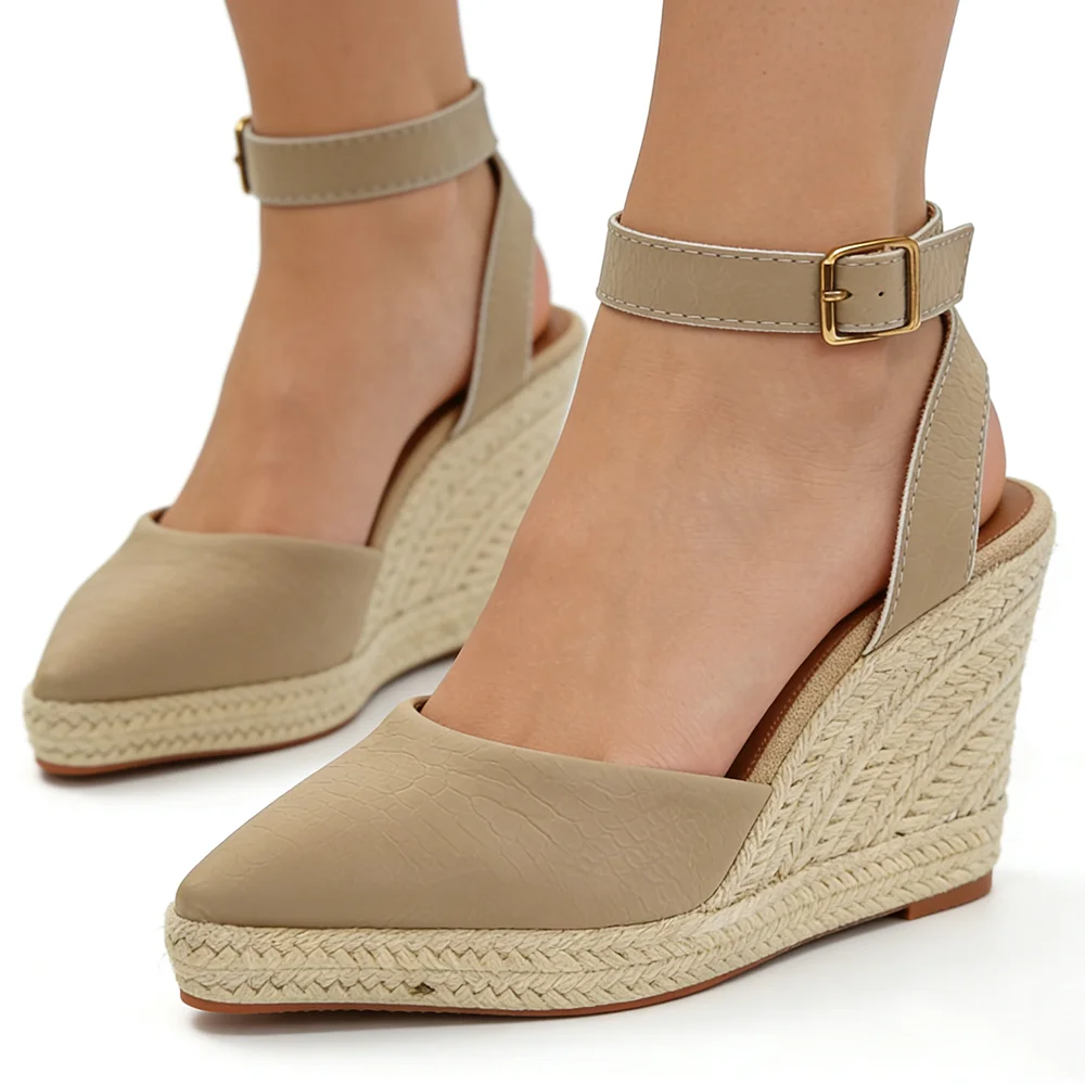 Espadrille Platform Shoes Women Wedge Heels 10cm Pointed toe Elegant Ladies Party Shoes Plus Size 42 D953