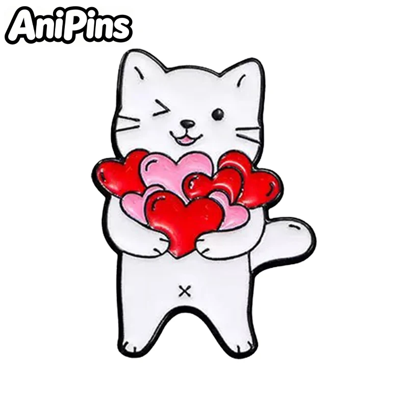 AniPins Cute Heart Cats Pins 6-design Metal Enamel Candy Kitty Pets Brooch Pin On Backpack Clothes Friends Lovers Gifts