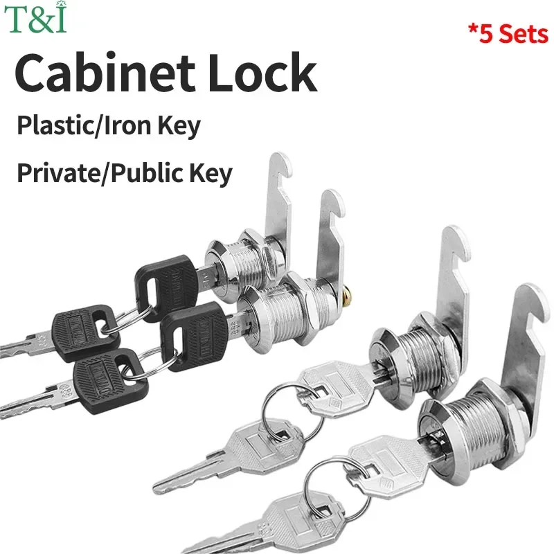 5 Pack Zinc Alloy Cabinet Cam Locks with Keys, 16-30mm Cylinder for Mailbox, File Drawer, Cabinet and Compartment Security