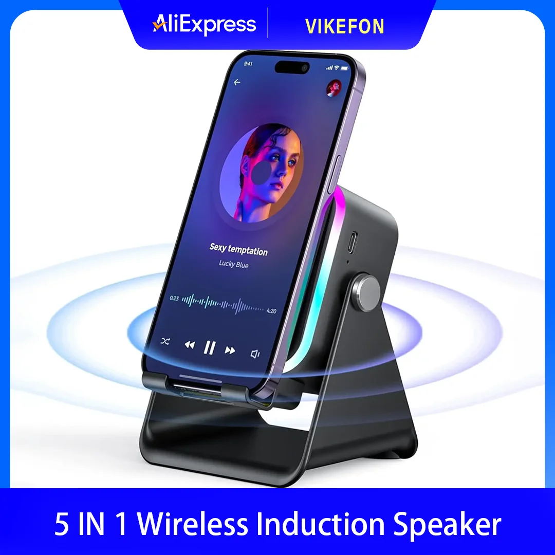 Desk Universal Mobile Phone Stand 5 in 1 Wireless Induction Bluetooth Audio Speaker Holder Colorful RGB Light For iPhone Samung