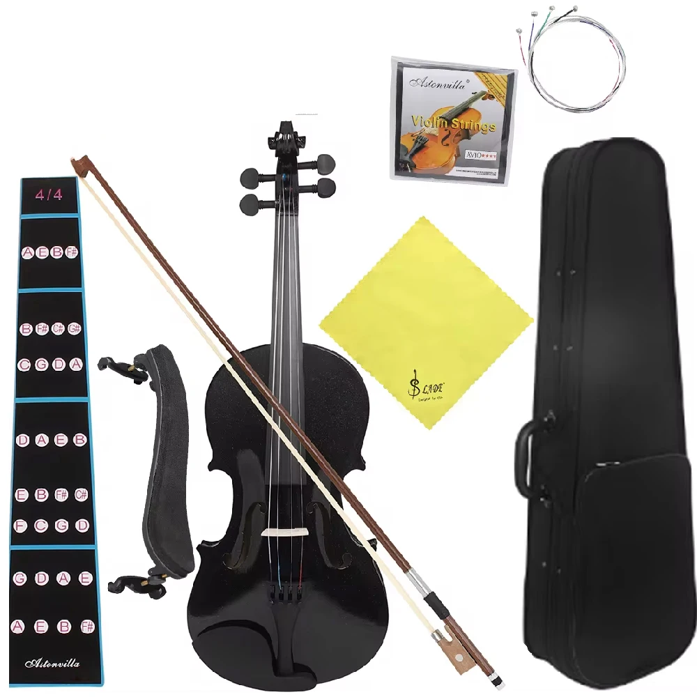 4/4 Advanced Black Violin Acoustic Solid Wood Violino Professional Stringed Instrument Violin With Bow Box