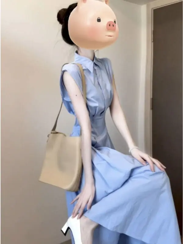 

Корейское модное приталенное длинное платье с завышенной талией, летняя трендовая одежда, женское платье премиум-класса