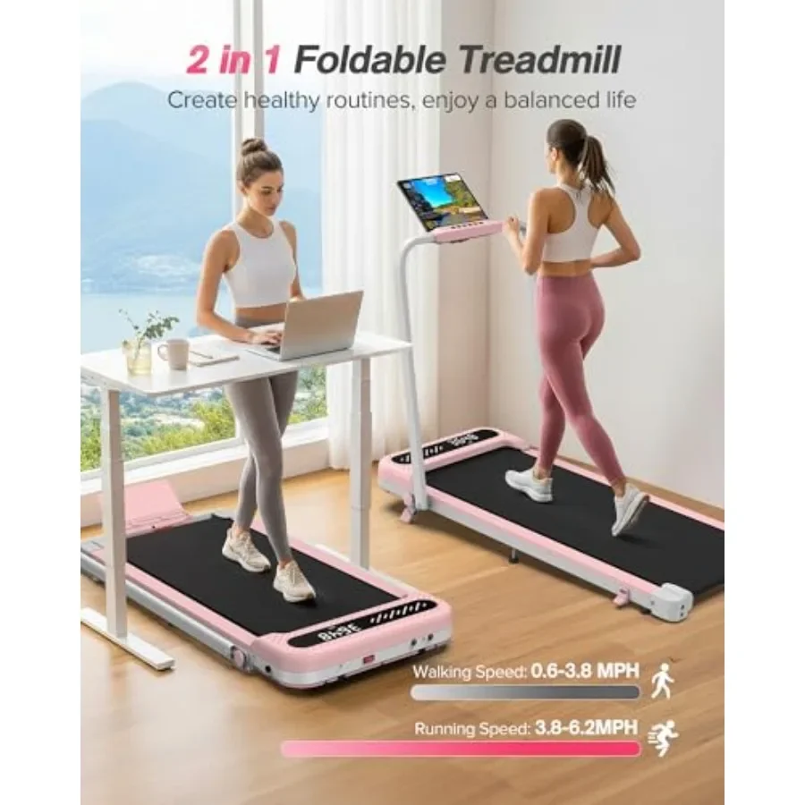 Pink Walking Pad for Home Use, Steel Frame, Pink, 10 Incline, Handle Bar, 350+ Lbs Capacity