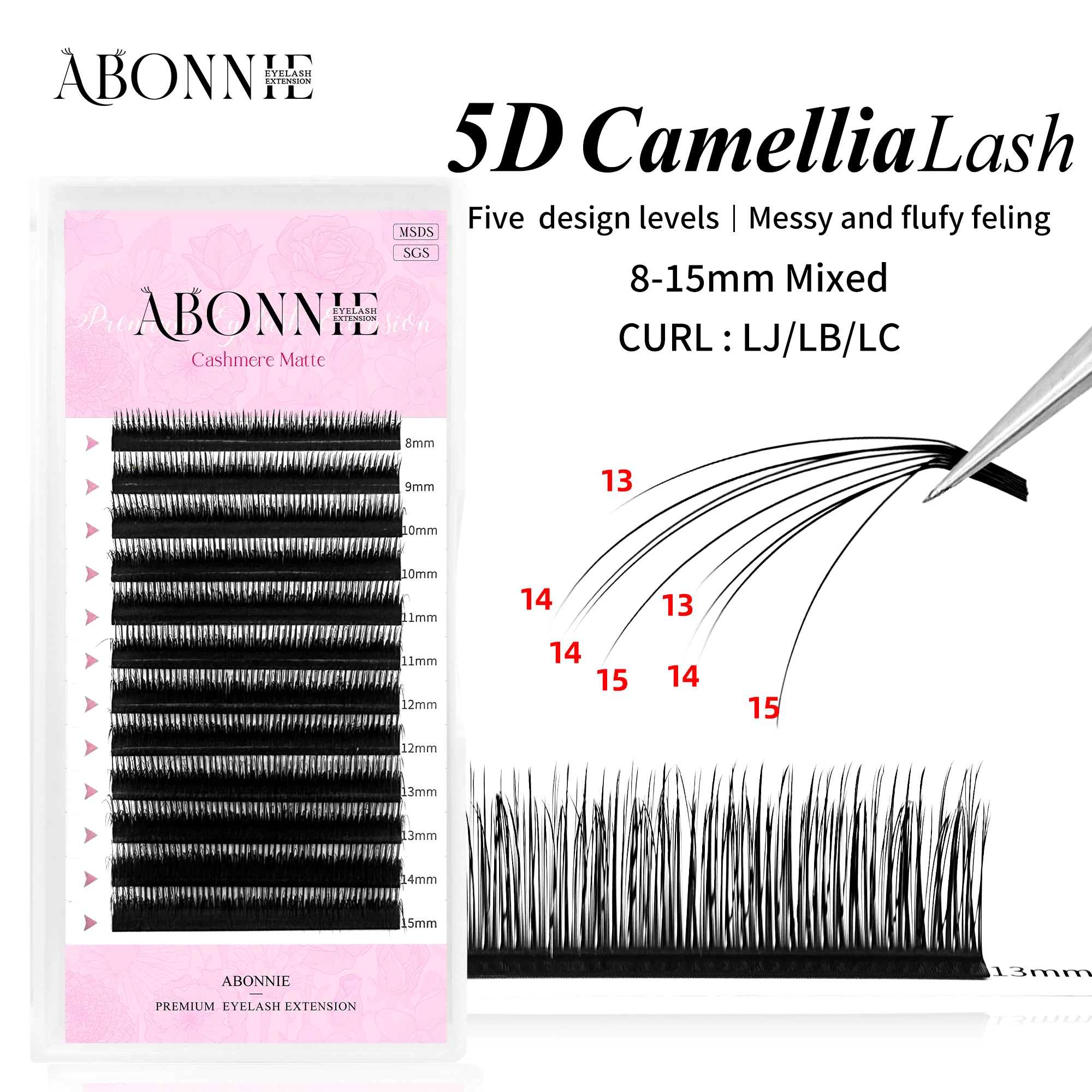 ABONNIE 5D Wild Eyelashes Double-layer Camellia Eyelash Extensions LB LC LJ Russian Volume Fans Fluffy Lashes Premade Fan Lash