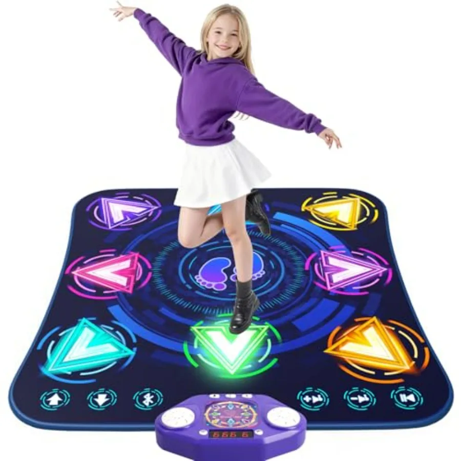 

Dance Mat Toys for 3-12 Year Old Girls Boys with Light Up 8-Buttons Wireless Bluetooth Music Dance Game in Bright Colors 5 Play