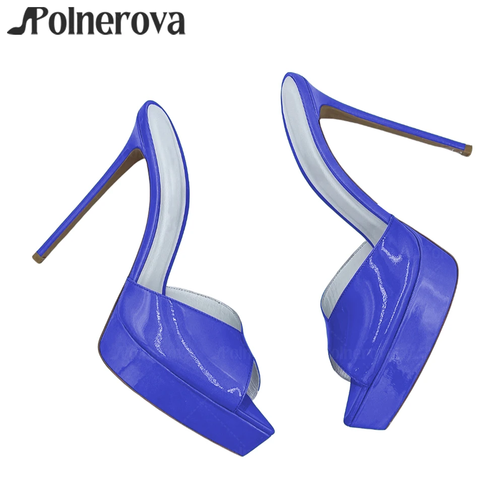 

Pointed Peep Toe Platform Mules Sexy Fashion Style Multi-colored Summer Slippers Elegant Designer Handmade Stilettos for Women