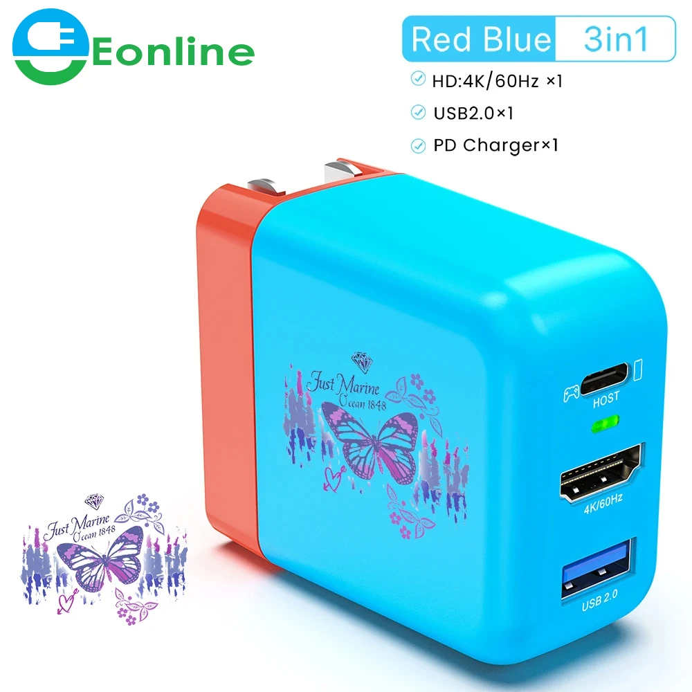 Eonline 2D GaN 65W Charger TV Docking Station USB C to 4K 60Hz HDMI USB 2.0 Hub for Nintendo Switch GaN Fast Charger