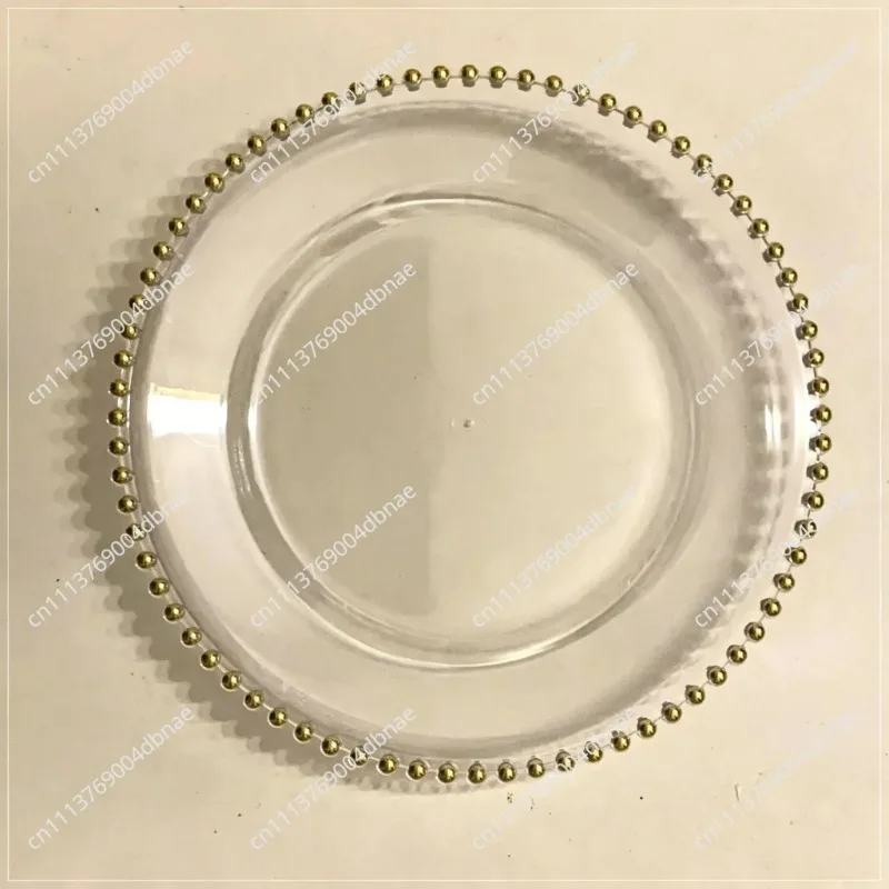 Transparent Plastic Charging Tray with Golden Bead Frame, Acrylic Decorative Dinner Tray, 50 Pcs, 100 Pcs, 200 Pcs.