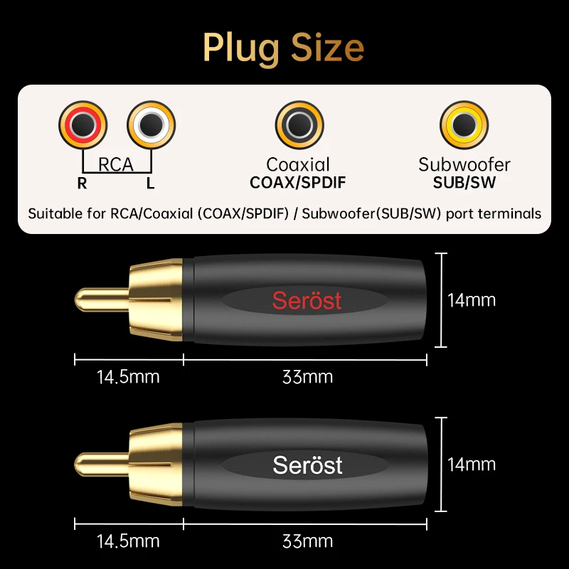 Serost HiFi-Audiokabel, vergoldeter Messing-RCA-Stecker, DIY-Verbinder, 4 mm bis 8 mm Durchmesser, unterstützt Audiokabel für HiFi-Systeme. – Detail 5