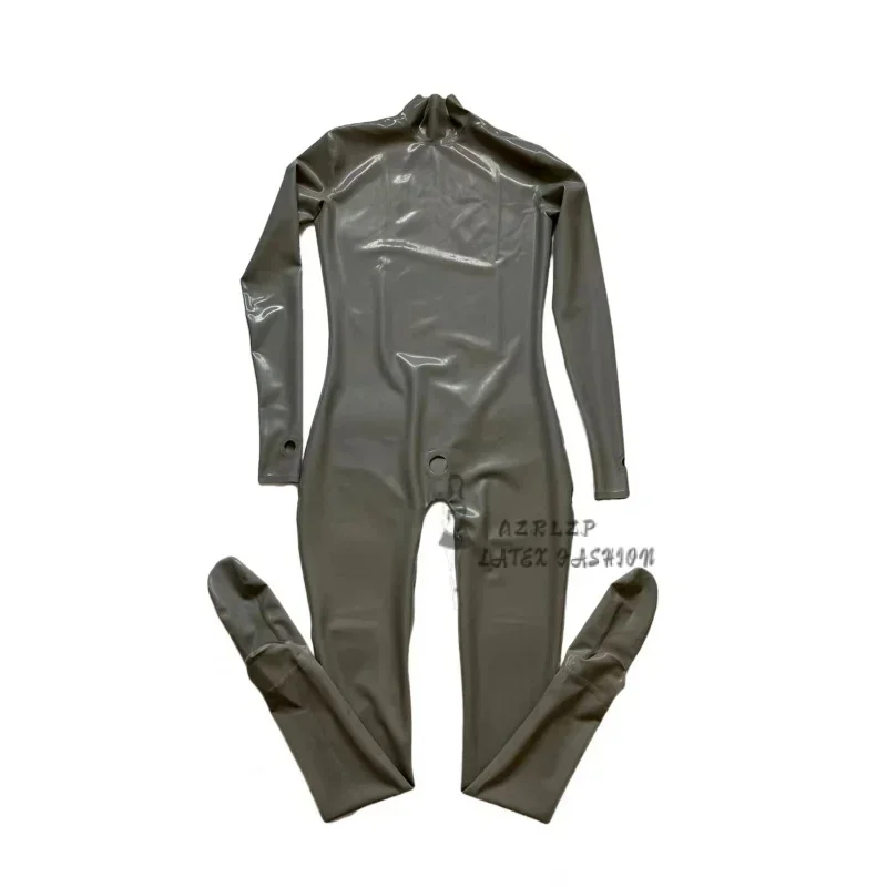 

Men's Latex Catsuit Neck Entry Fetish Rubber Bodysuit with Crotch Holes No Zip