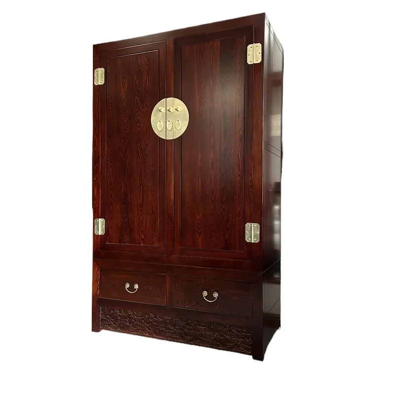 Chinese old elm wardrobe, antique code, household storage top box cabinet