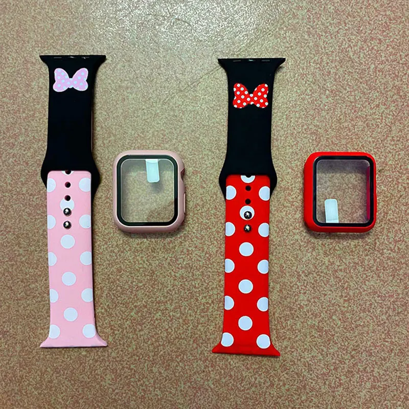 Case+Strap For Apple Watch Band 44mm 40mm 38mm 42mm 41 45mm Cartoon Printing Silicone Bracelet iWatch 8 7 6 SE 5 4 3 Ultra 49mm