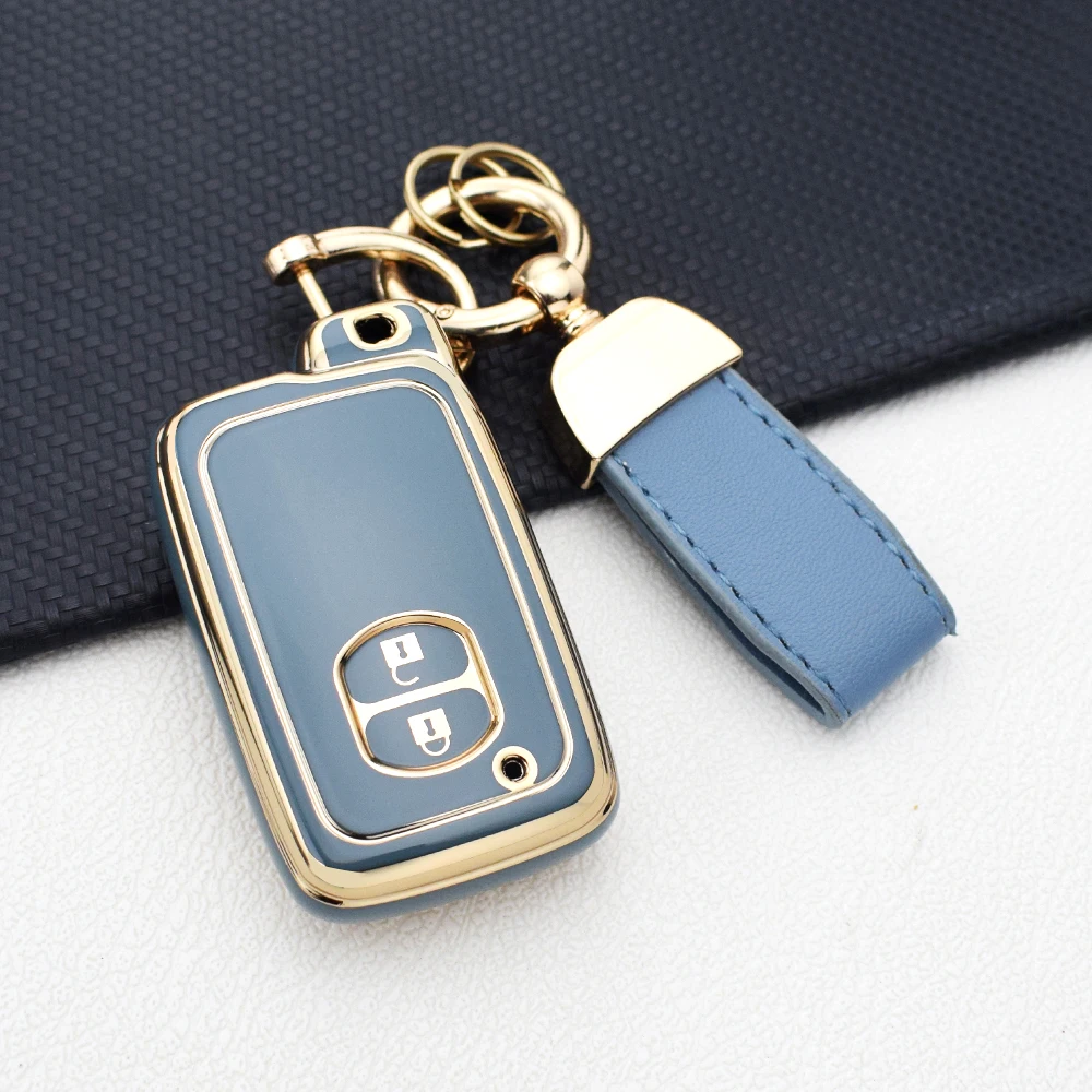 Soft TPU 2-Button Car Key Case for Toyota RAV4 Camry Prius Aqua Land Cruiser Prado Keyless Remote Fob Cover with Key Chain