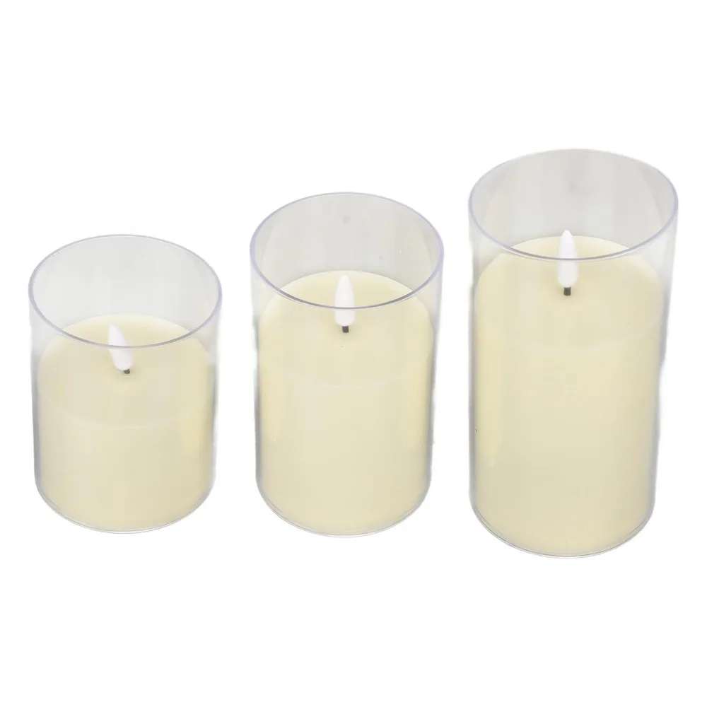 Pointed Head Type Flameless LED Candles Simulation 3 Piece Set Safe Pillar Candles Remote Control Battery Operated