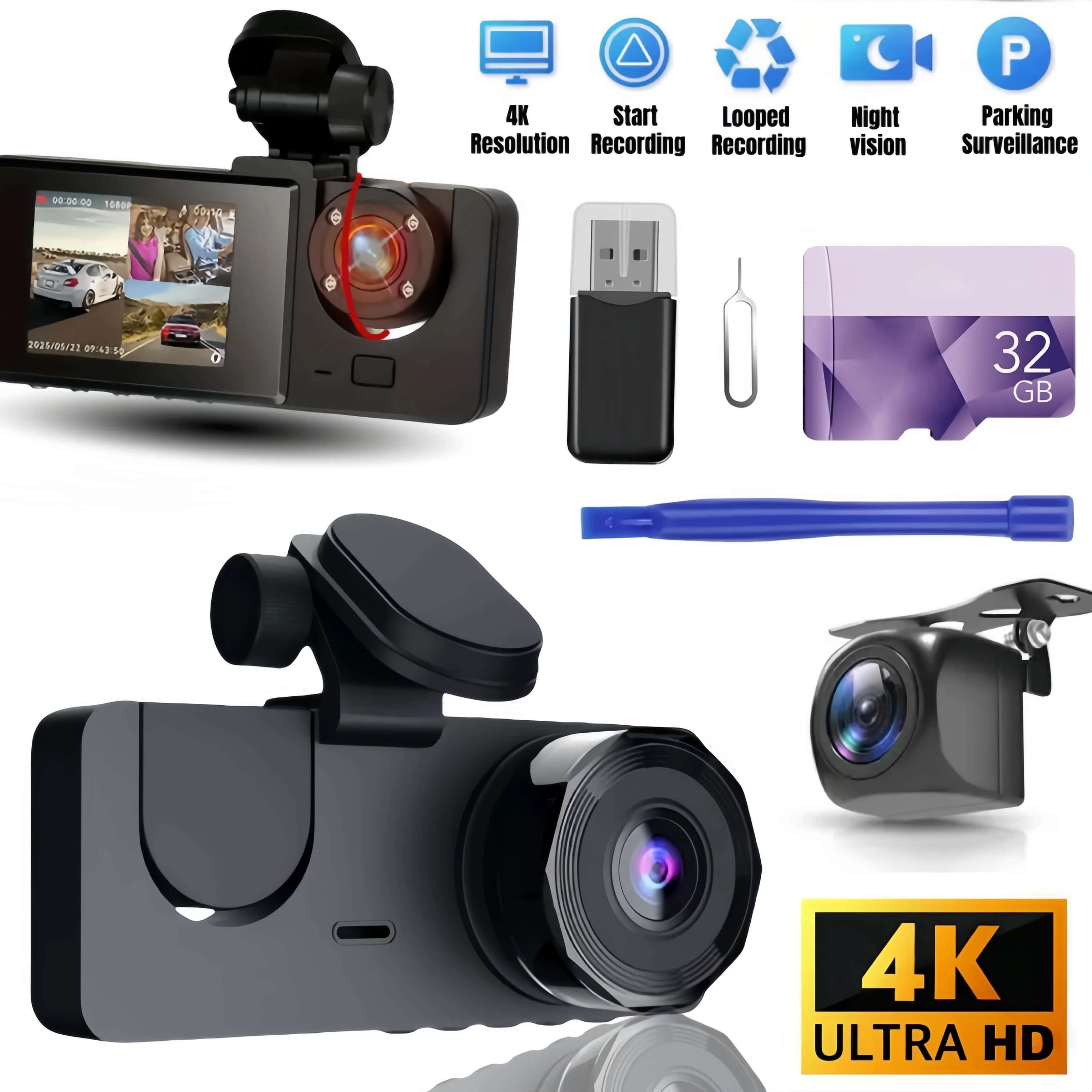 Ultimate Holiday Gift! 4K Triple Camera Dash Cam w/ 2