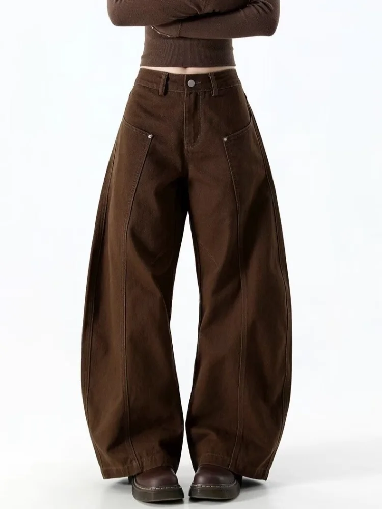2025 Ropa Y2K New Fashion Baggy Brown Casual Women's Cargo Jeans Pants For Woman Clothing Straight Cotton Loose Long Trousers