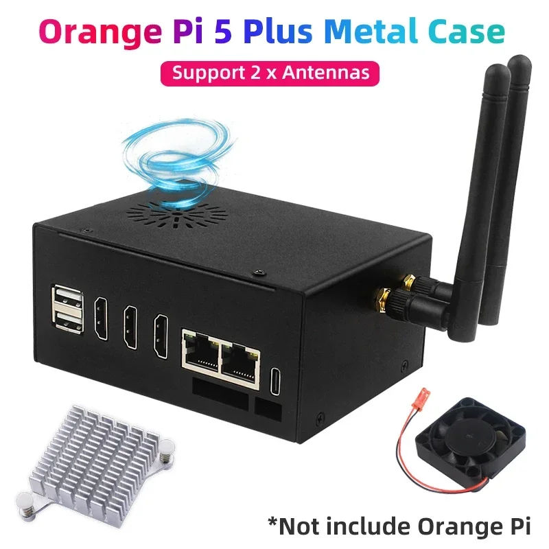 Orange Pi 5 plus Metal Case with 4040 Cooling Fan Aluminum Heat Sink Optional 2 Antenna Wifi6 BT for OPI 5 Plus 4 / 8 /16 GB